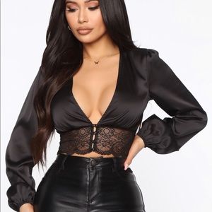 Black lace satin shirt